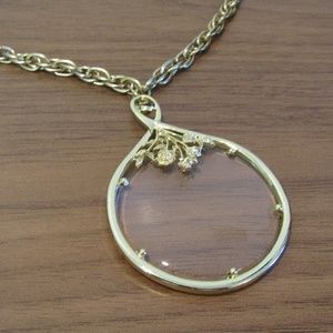 Magnifying Glass Necklace Pendant Gold Tone Vtg